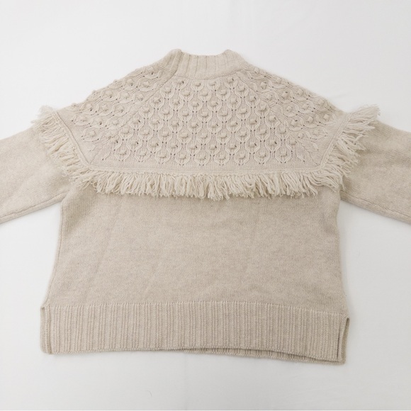 Alashan Merino Wool Cable Knit Fringe Sweater Cream Size Small - Picture 12 of 13